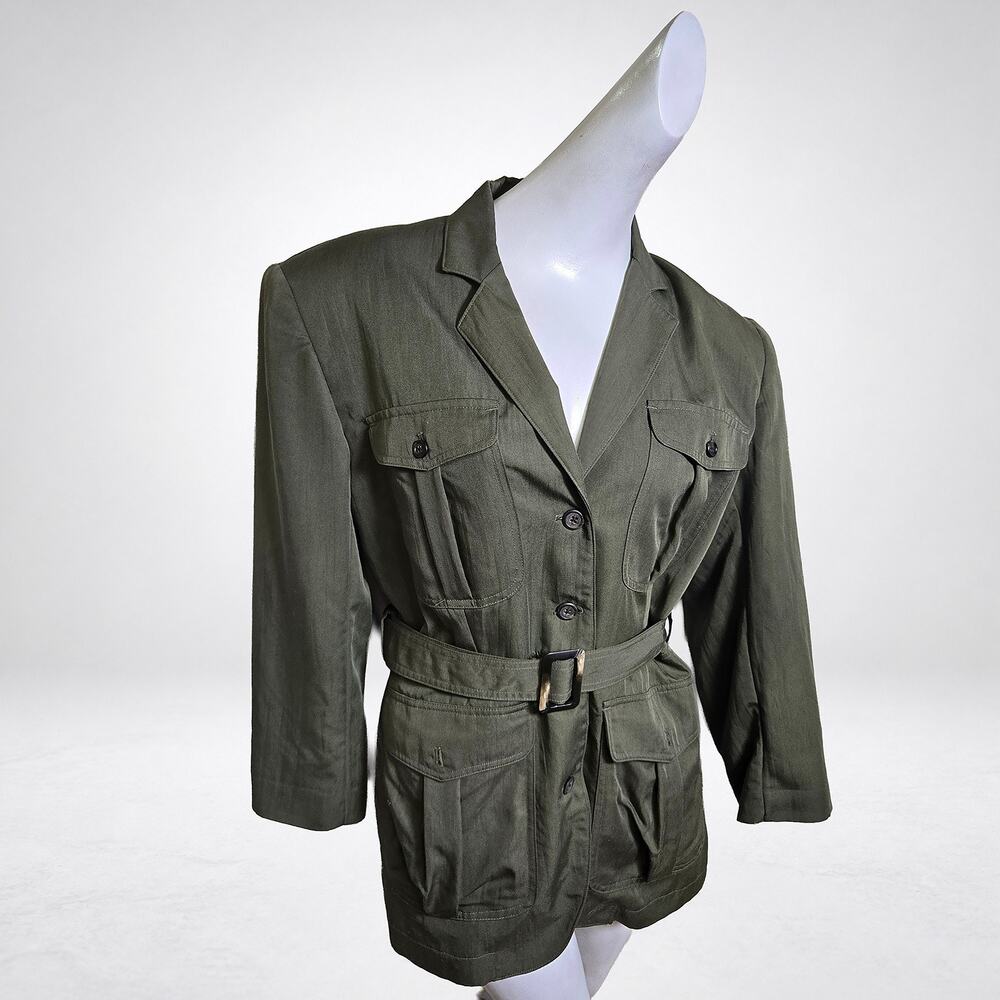 Vintage Banana Republic Safari Travel Belted Field Jacket Womens M Olive Green
